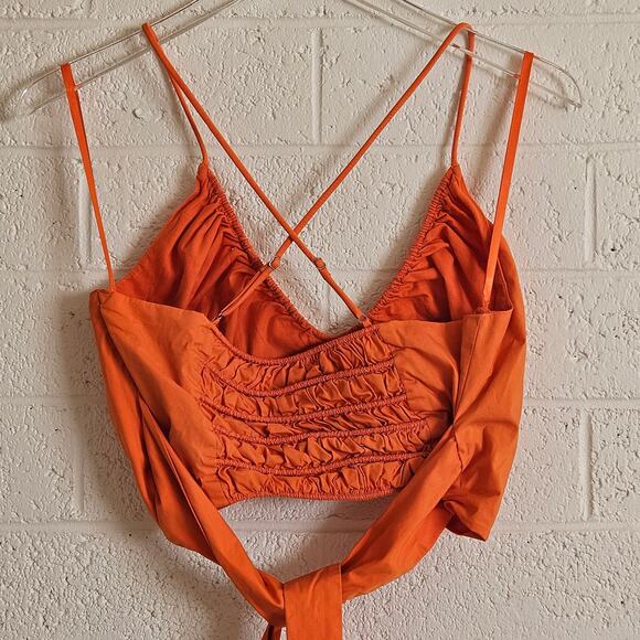 Tanya Taylor Cecil‎ Crop Top Orange Tie Front Tank Size 8 - Picture 6 of 10
